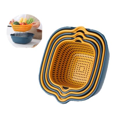 China Sustainable 6 Pcs Sets Double Layer Multifunctional Sink Artifact Plastic Food Storage Container Fruit And Vegetable Drain Basket for sale