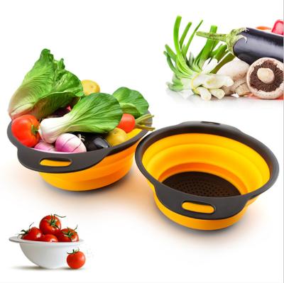 China Viable Over The Sink Kitchen Plastic Collapsible Silicone Colander Collapsible Strainer With Extendable Handles for sale