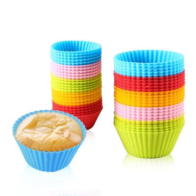 China Usse Food Grade Sustainable Bpa Free Multi Colors Round Shaped Silicone Muffin Cup Cake Baking Molds for sale