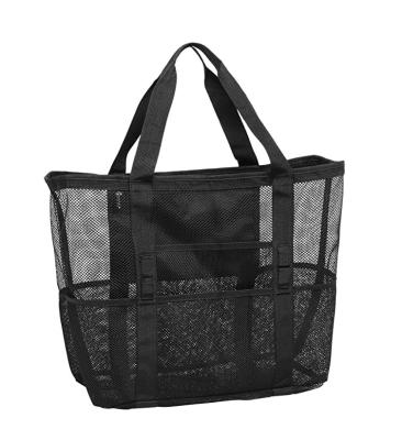 China 100% Custom Made Eco-friendly Beach Handbag Large Capacity Beach Toy Bag Black Mesh Beach Bags for sale