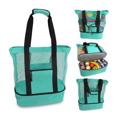 China 100% Eco-friendly Mesh Beach Bag Handbag Green Large Capacity Waterproof Beach Bags With Meal Cold Bag for sale