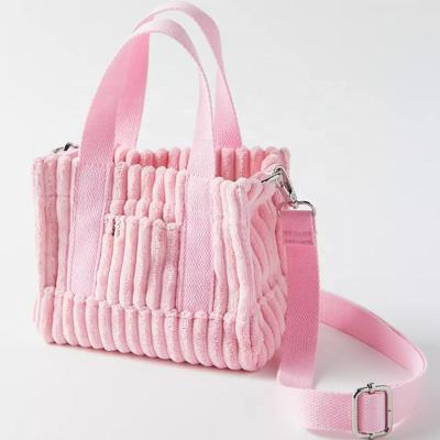 China Custom Made Cute Pink Corduroy Fashion Mini Corduroy Handbag Women Tote Bag for sale