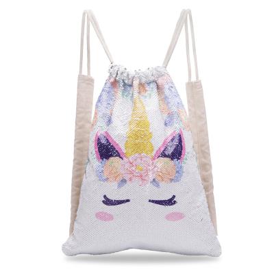 China Reversible Sequin Mermaid Unicorn Pattern Drawstring Backpack For Designer Sequin Drawstring Customization Designer Outdoor Sports School Dance Bag for sale