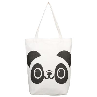 China OEM/ODM Portable Custom Cartoon Panda Pattern Canvas Main Tote Bag For Women Cotton Cloth Shoulder Shopping Bags for sale