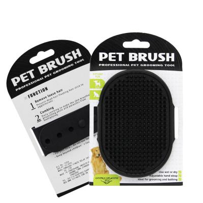 China Portable Adjustable Packaging Rubber Comb Stocked Ring Handle Pet Grooming Brush Cardboard for sale