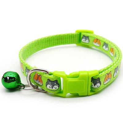 China Pet Stocked Collar With Buckle 1.0cm Colorful Plastic Printing Cartoon Bells Cat And Dog Collar for sale