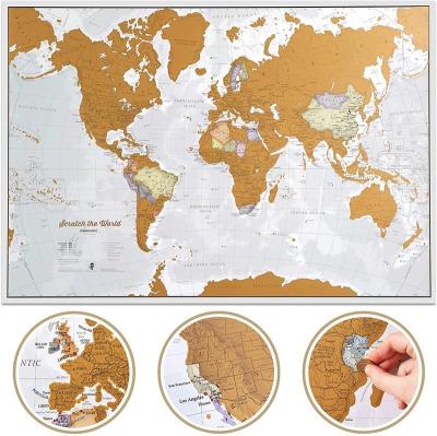 China 300G coated paper to customize scratch off world map travel map cartographic detail featuring country and state borders for sale