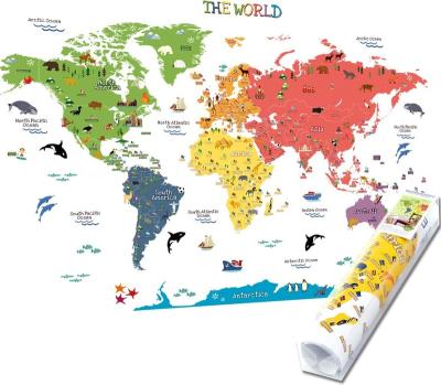 China Wall Decoration High Quality Kids World Map Wall Decals Educational Removable Stickers Large For Kids Nursery Bedroom Living Room for sale