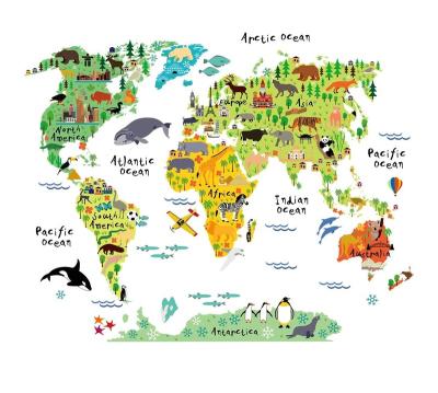 China Educational Animal Home Decor Stickers Wall Decals Peel And Stick World Map Landmarks Large Wall Decoration Kids Art For Nursery for sale