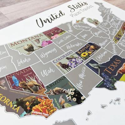 China Adventure Travel Scratch Map Customized USA State Border Signs Welcome State Signs Size&Design USA Travel Poster Scratch Off The Map map for sale