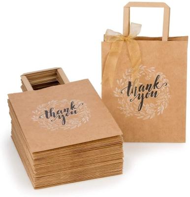 China Recyclable Eco - Friendly Custom Medium Thank You Gift Bags Brown Kraft Paper Bags For Retail Shopping , Wedding , Goodies , Merchandise for sale