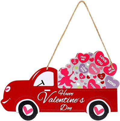 China Wooden Happy Valentine's Day Sign Vintage Truck Decor Door Sign Hanging Decorations for Valentine's Day for sale