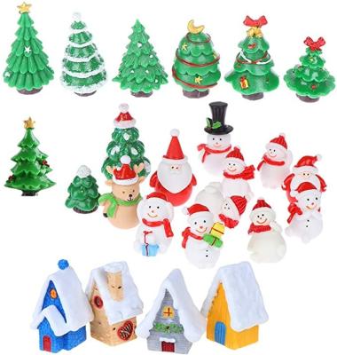 China Resin Miniature Resin Toys Snowman Santa Houses Christmas Tree Fairy Garden Figurines Landscape Craft Ornament for sale