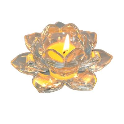 China Crystal Crafts Home Decoration Creative Wholesale Home Decoration Lotus Candle Holder Glass Jar for sale