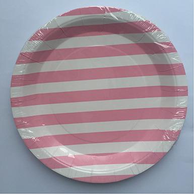 China OEM Dinner Dishes Disposable Pink Striped Paper Disposable Commodity Set for sale