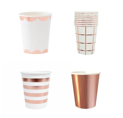 China Disposable Cup Rose Gold Paper Cup Disposable 9oz Rose Gold Foil Party Paper Cup for sale