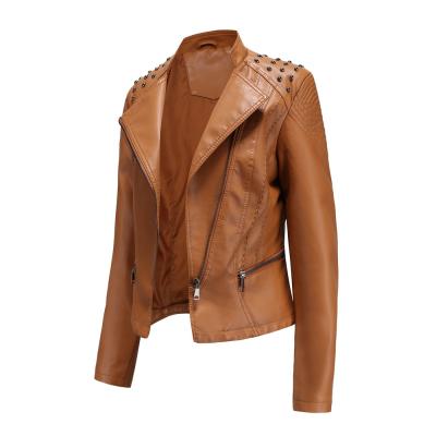 China QUICK DRY Women Faux Leather Moto Biker Jacket With Pockets for sale