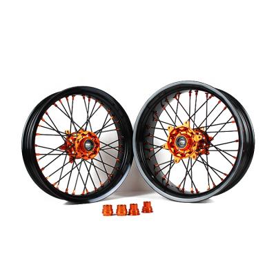 China OEM Hub Good Quality 36 Spokes Aluminum Alloy Hub Motorcycle Wheels And Rims Orange Sets For Supermoto Except SXF for sale