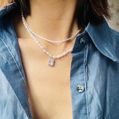 China Simple punk drop French zircon retro water chain fashion temperament freshwater pearl necklace for sale