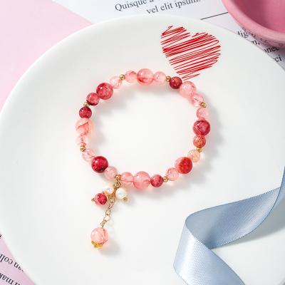 China New Design Rock Jewelry FASHIONABLE Stretch Strawberry Crystal Bracelet For Girl for sale