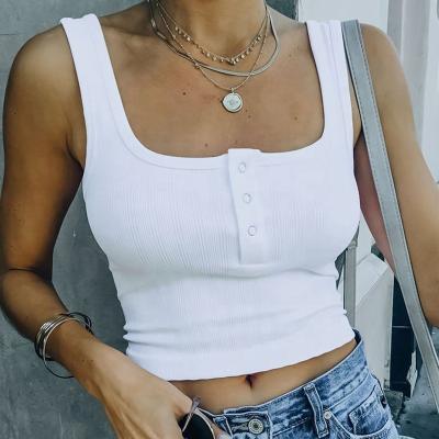 China QUICK DRY In Summer Casual Outdoor Sleeveless Button Top Solid Color Square Neck Vest Working Slimming Crop Top Women for sale