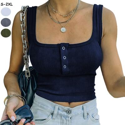 China OEM ODM Summer Solid Color QUICK DRY Button Tops Fashion Shirts Slimming Vest Running Casual Square Neck Vest Tops For Women for sale