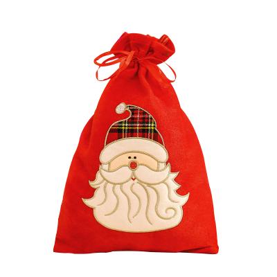 China Hot Sales Drawstring Pockets Personalized Christmas Cotton Bag Eco Friendly Reindeer Santa Sacks for sale