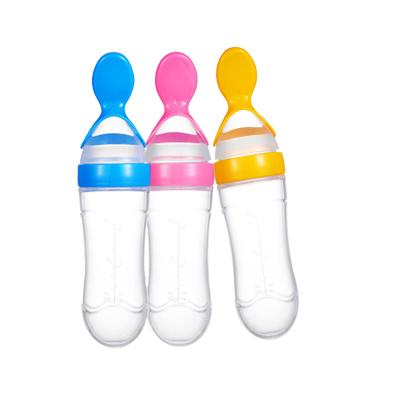 China Hot Selling Best Selling BPA Free Products Silicone Squeezable Baby Bottle With Spoon For Newborn for sale