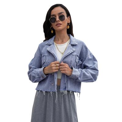 China Fashion Long QUICK DRY QUICK DRY Sheath Winter Jaket Jaket Collar Button Turn-Down Up Pocket Fringe Women High Quality Denim Jackets for sale