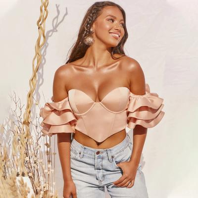 China 2022 Latest Anti-pilling Explosion Fashion Solid Color Sexy Backless Puff Sleeve Off The Shoulder Summer Women's Tops for sale