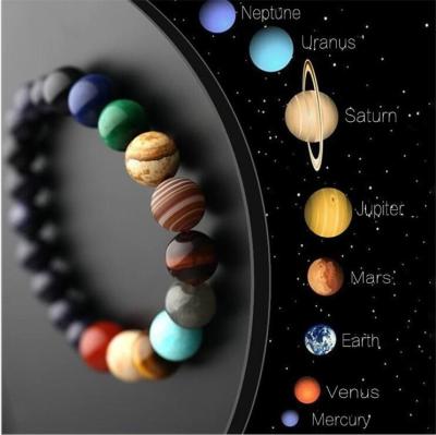 China New Design CLASSIC Universe Planets Lava Stone 7 Chakra Bracelet Black Rock Beads Elastic Natural Stones Gemstone Bracelets Bangles for sale