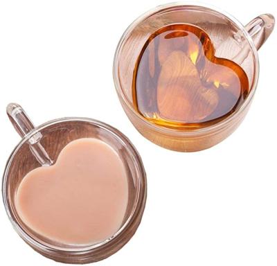 China Other Heart Love O351 Shaped Double Wall Glass Mug Tea Cup Milk Lemon Cup Heavy Duty Drinkware Lover Coffee Mugs for sale