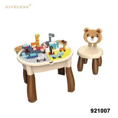 China Eco-friendly material cartoon animal educational toys blocks diy table with chair for sale