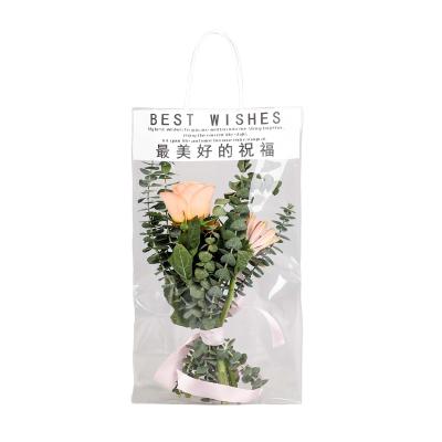 China Good Quality Moisture Proof Customized Transparent Plastic Flower Packaging Shopping Bags With Handles for sale