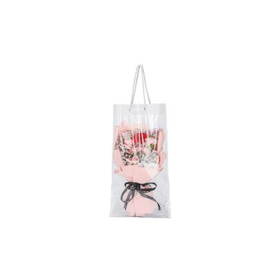 China Custom Printed Handled Gift Bag Transparent Fashion Flower Packaging Bag Plastic Shopping Bag for sale