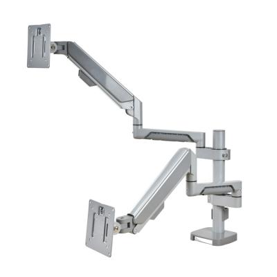 China High Sales Aluminum Dual Monitor Arm Shock Absorber Desk Mount Computer Adjustable Pole Mounted Dual Monitor Arm for sale