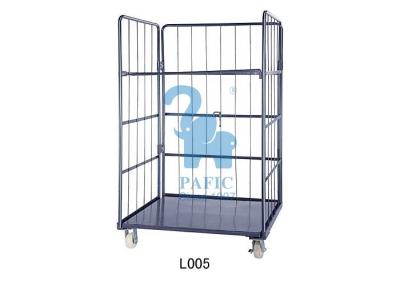 China Movable Wire Mesh Storage Bins 4 Sided Roll Cages For Cartons Blue Color for sale