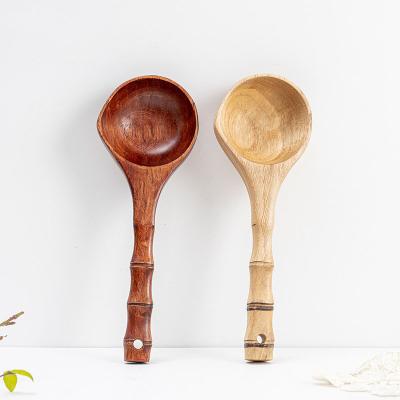 China Sustainable Hand-Carved Large Korean Japanese Noodles Wooden Spoon Stirring Seasoning Sauce Cooking Soup Spoon for sale