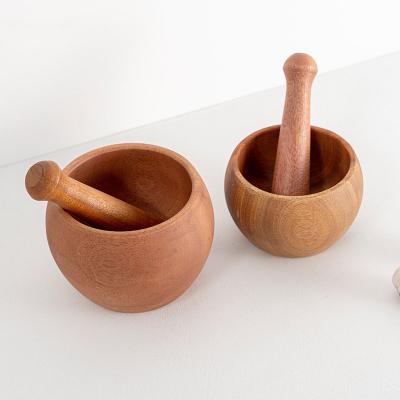 China Sustainable Wholesale Wooden Mortar And Pestle Set Crusher Grinder Garlic Pounder Spice Mill Pharmacy Herbs Bowl for sale