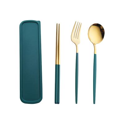 China Sustainable Wholesale High Quality Korean Style Stainless Steel Fork Spoon set 3pcs Gold Flatware Luxury Cutlery Set for sale