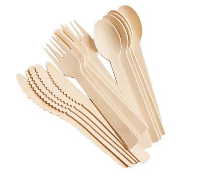 China Bamboo Wholesale Customized 100 Pcs Eco-Friendly Flatware Bamboo Knife Fork Spoon Cutlery Set Disposable Tableware for sale