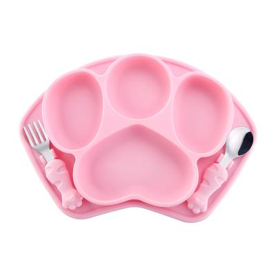 China American Style Wholesale Divided Food Feeding Bowl Tableware Silicone Suction Food Plate Mat Baby Feeding Set With Spoon for sale