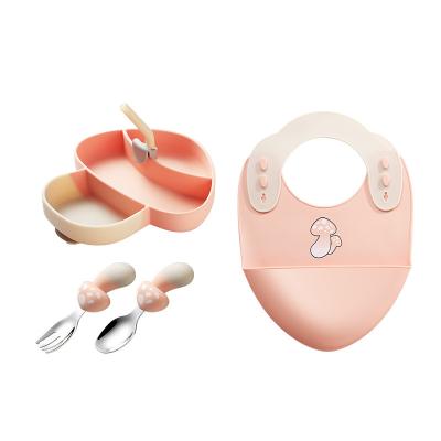 China American Style Wholesale Mushroom Shape Divided Food Feeding Bowl Tableware Silicone Suction Food Plate Mat Baby Feeding Set With Spoon for sale