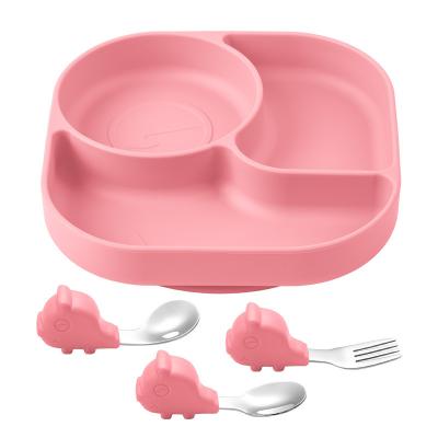 China American Style Wholesale Suction Divided Food Feeding Bowl Tableware Silicone Food Plate Mat Baby Feeding Set With Spoon for sale