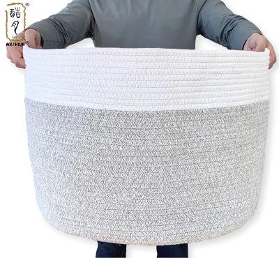 China KUYUE Cotton Rope Sustainable Storage Basket Foldable Gray Christmas Basket for sale