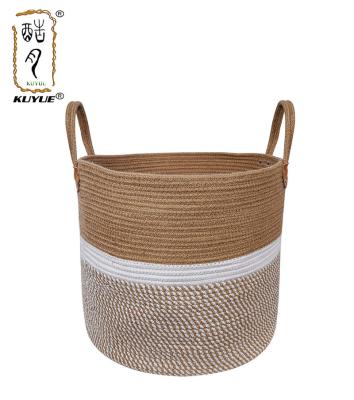 China KUYUE Amazon Base Design Cotton Rope Storage Bag Viable Hot Selling Custom Made Flower Potted Plant Basket for sale