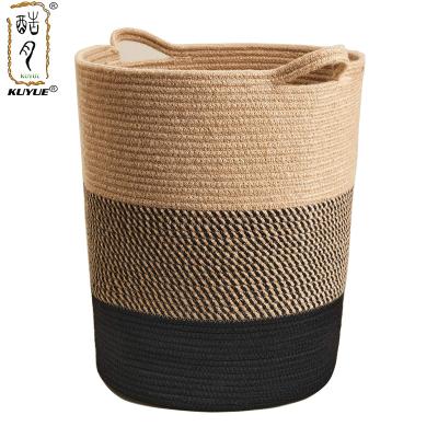 China Country style viable flower planting potdesktop storage cotton spill protection device jute ropeWoven fabric storage basket handwork arts weaving bag for sale