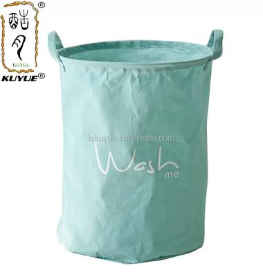 China KUYUE Color Round Collapsible Laundry Hamper, Waterproof Collapsible Folding PE Laundry Basket Laundry Organizer for sale