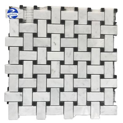 China White Gray Parquet Carrara Arabesque Mosaic Slab Stone Mosaic With Mesh-back for sale