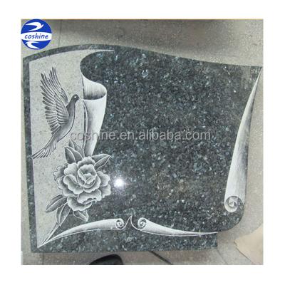 China Traditional Blue Pearl Granite Cemetery Bird Headstone Headstone for sale